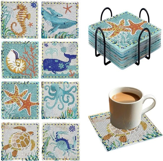 Set di Onderzetters per Pubblicazioni di Diamanti con Tema Oceano, 8 Pezzi con Onderzetters per Pubblicazioni di Diamanti con Supporto, Accessori per Pubblicazioni di Diamanti DIY, Cup di Onderzetters per Pubblicazioni di Diamanti