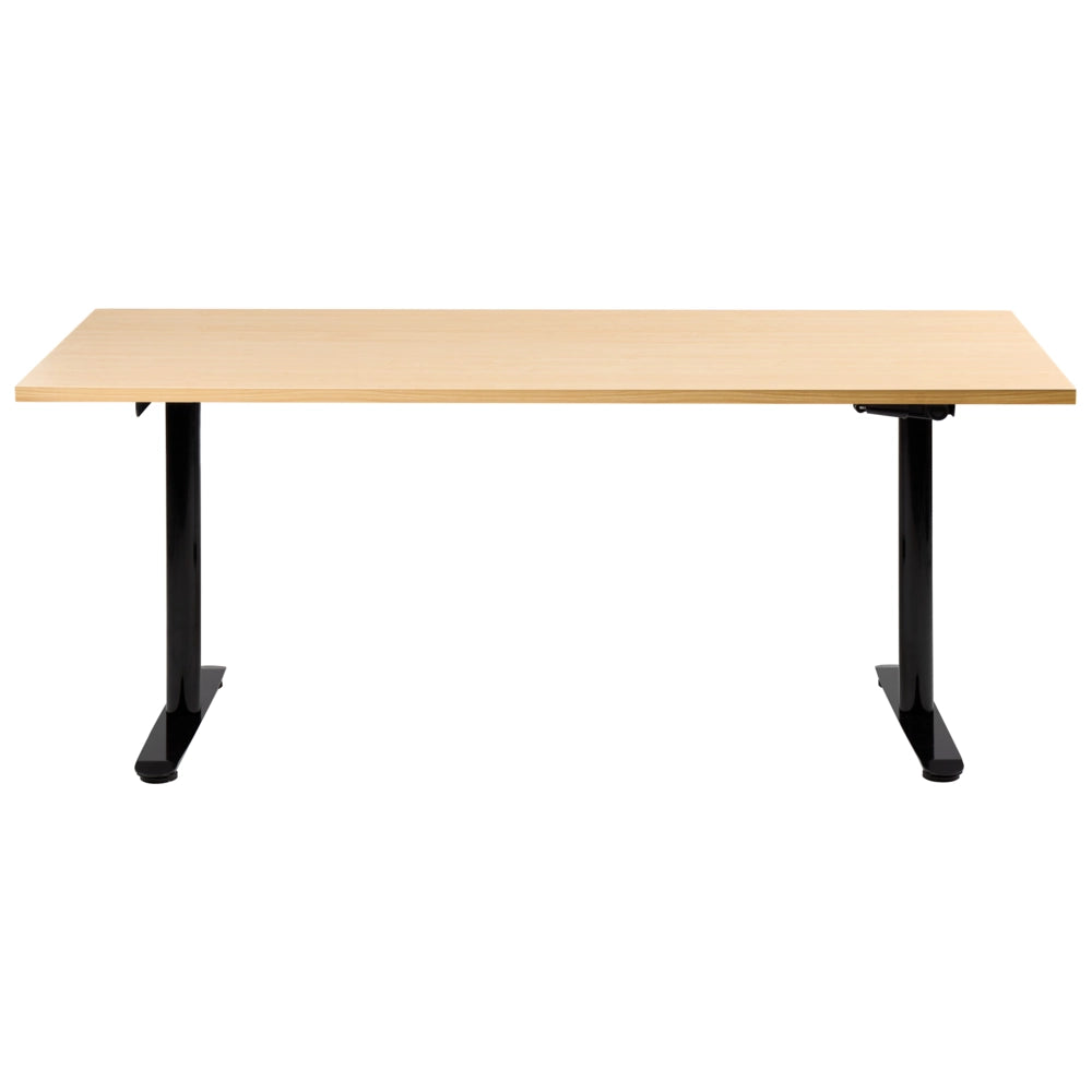 Scrivania regolabile manualmente nero e marrone chiaro 180 x 72 cm struttura in acciaio verniciato a polvere