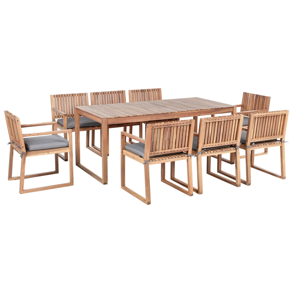 Set da Giardino Legno di Acacia chiaro con Tavolo e 8 Sedie con Cuscini grigio giardino terrazzo