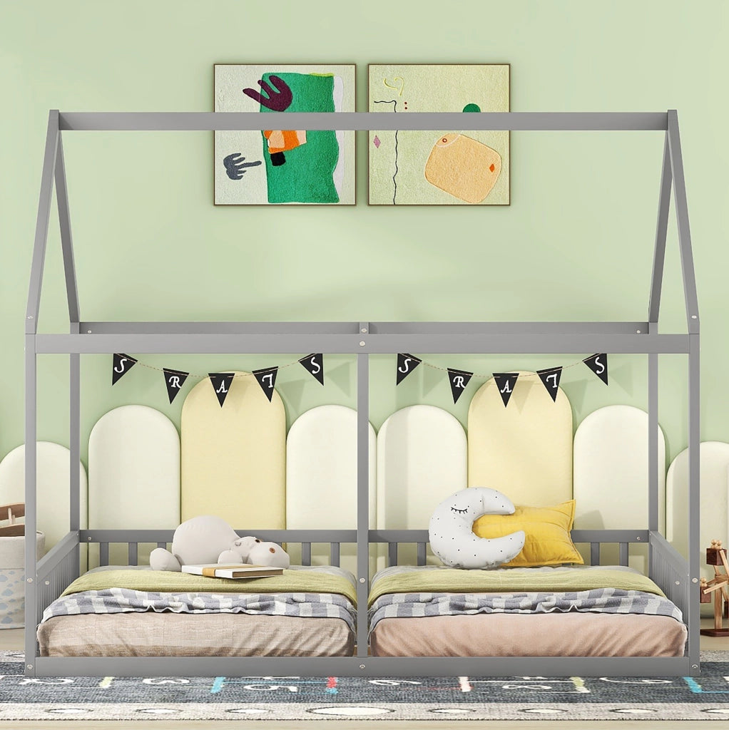 Letto per bambini 90x200 cm 2 in 1 con sponde; legno; grigio
