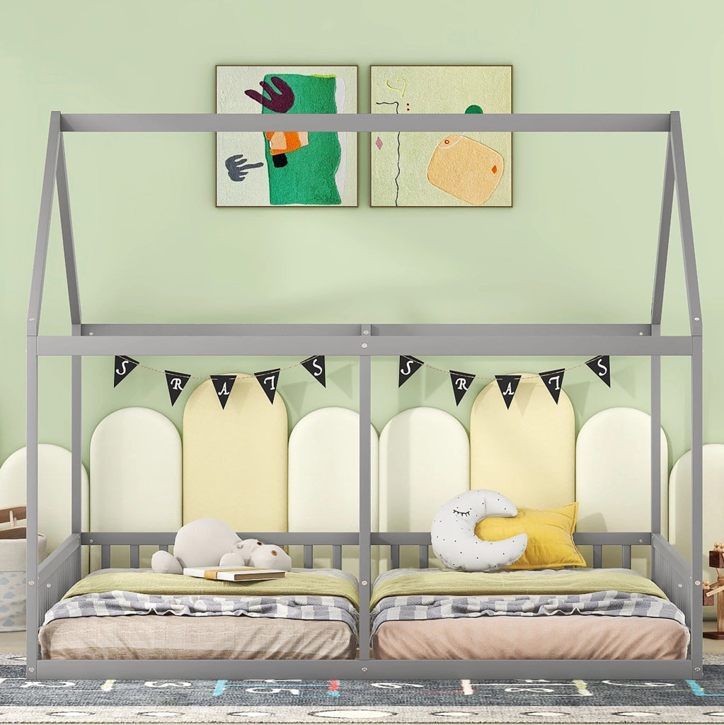 Letto per bambini 90x200 cm 2 in 1 con sponde; legno; grigio