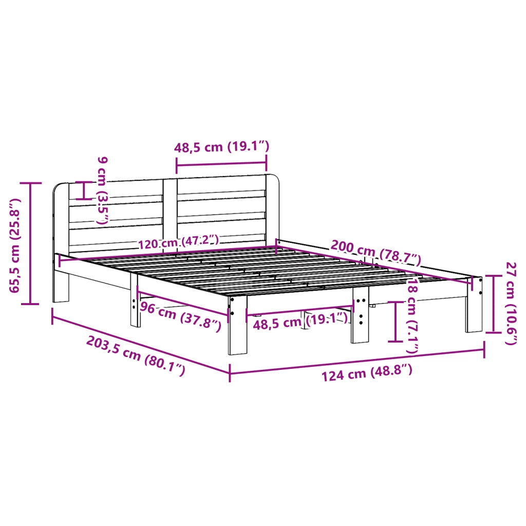 Letto senza Materasso Marrone Cera 120x200 cm in Legno di Pino