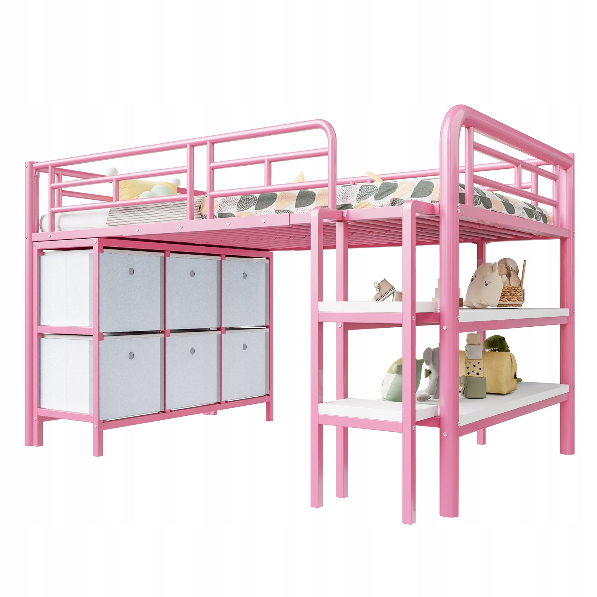 Letto a castello per bambini 90x200 - Xylo - Rosa con spazio di archiviazione