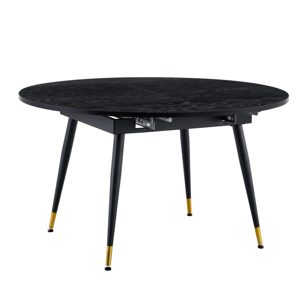 Tavolo da pranzo allungabile rotondo in MDF nero con gambe in metallo, per cucina e sala da pranzo, fino a 8 persone