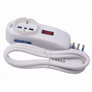 Trade Shop - Multipresa 1 Uscite Universali+2 Bipasso 10/16a Spina 10a Cavo 1.5mt Bianco 80187n -