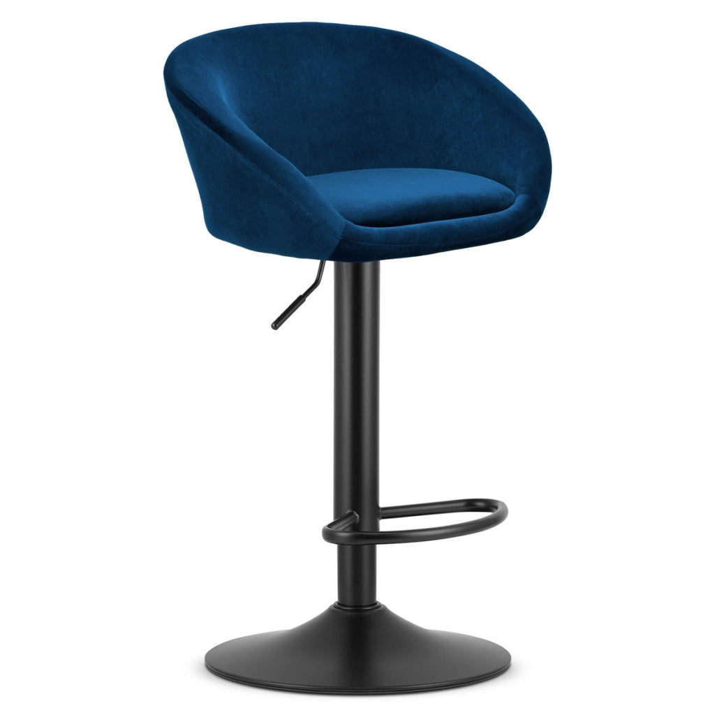 Set di 2 sgabelli bar East in velluto blu e metallo nero