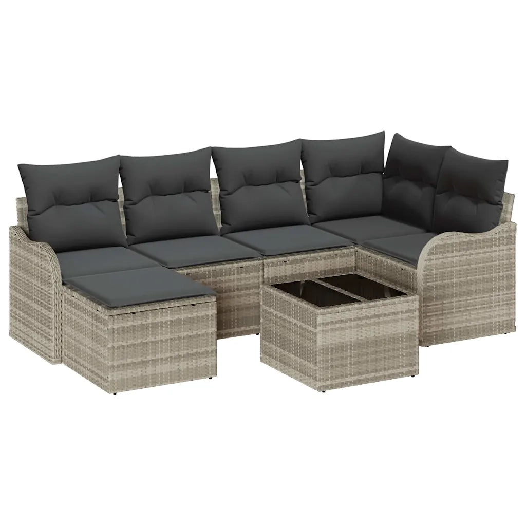 Set Divano da Giardino 7 pcs Grigio chiaro polyrattan