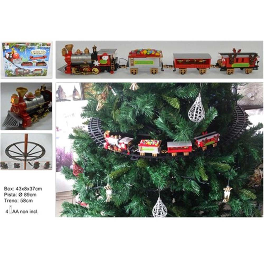 Trade Shop - Trenino Natalizio Con Supporto Per Centro Albero Treno Elettrico Con Luci Natale -