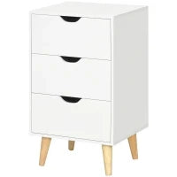 Comodino 3 Cassetti, Tavolino da Comodino, Mobiletto dallo Stile Scandinavo, in Legno, 40 x 35 x 68,5 cm, Bianco