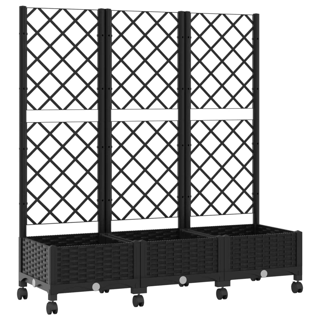 Vaso da giardino con grigliato e ruote Nero 120 x 40 x 131,5 cm 3423052