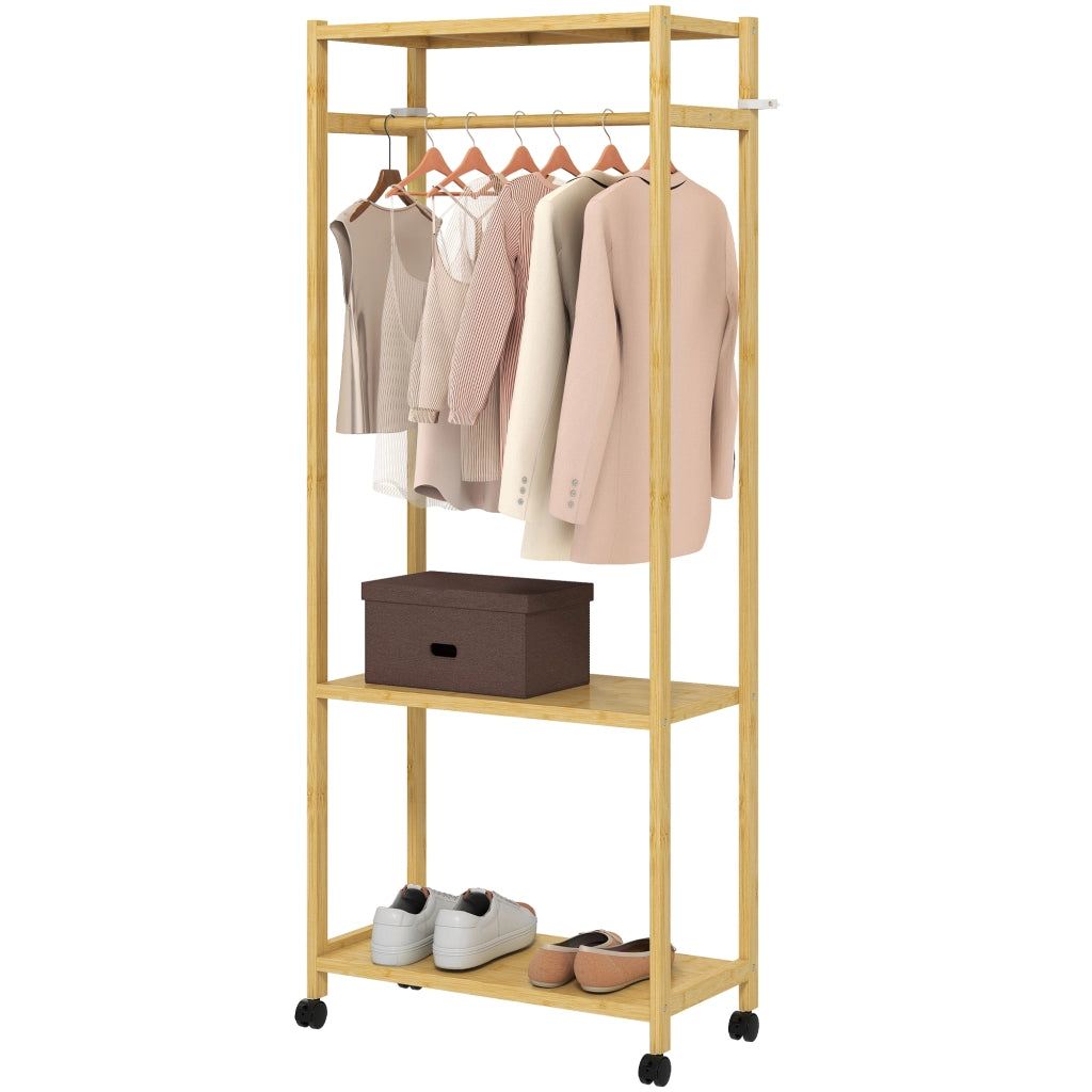 Appendiabiti con ruote e 2 ripiani ¨C zephmum ¨C 70x35x175cm, bamb¨´ naturale