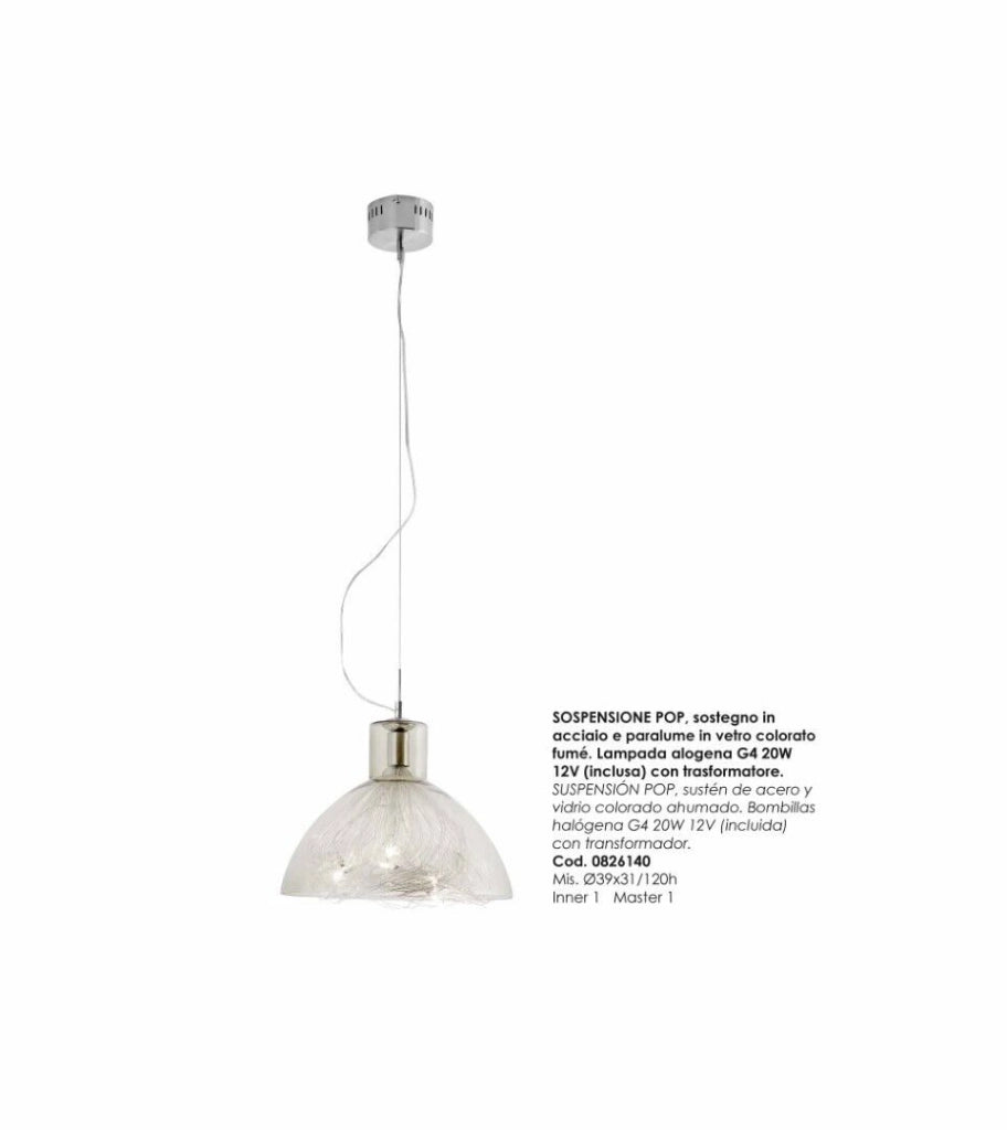 Sosp.Pop Ø39,7 Fumo 1 Luce Vetro+Acril - Bizzotto