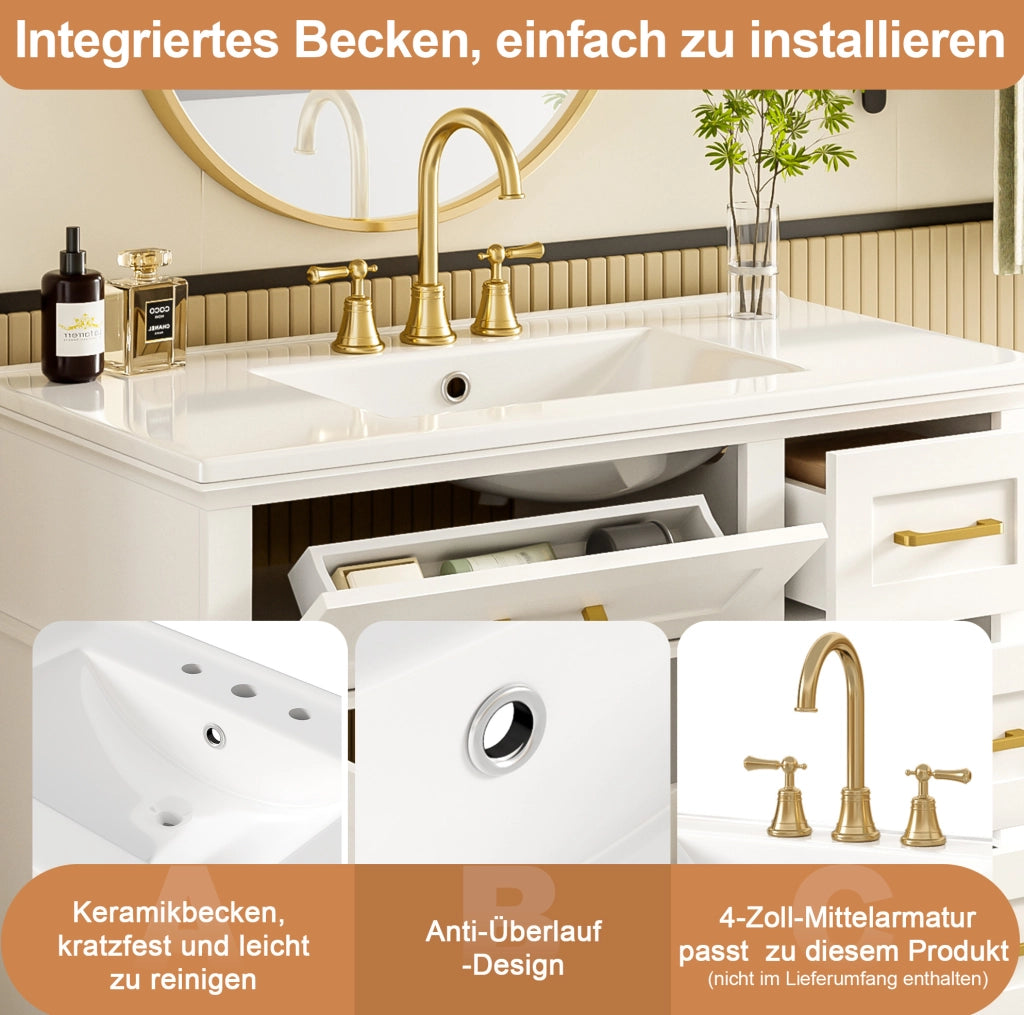 Mobile bagno a pavimento bianco con lavabo in ceramica 90 cm