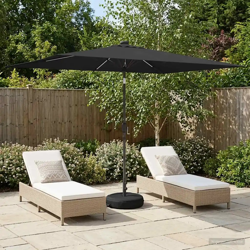 Ombrellone da giardino-Parasol da giardino con luci LED e base 200 x 300 cm Poliestere 107716