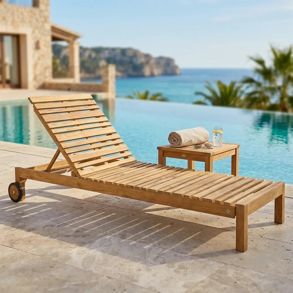 Lettino Prendisole con Schienale Regolabile in Legno Teak – Elafonisi