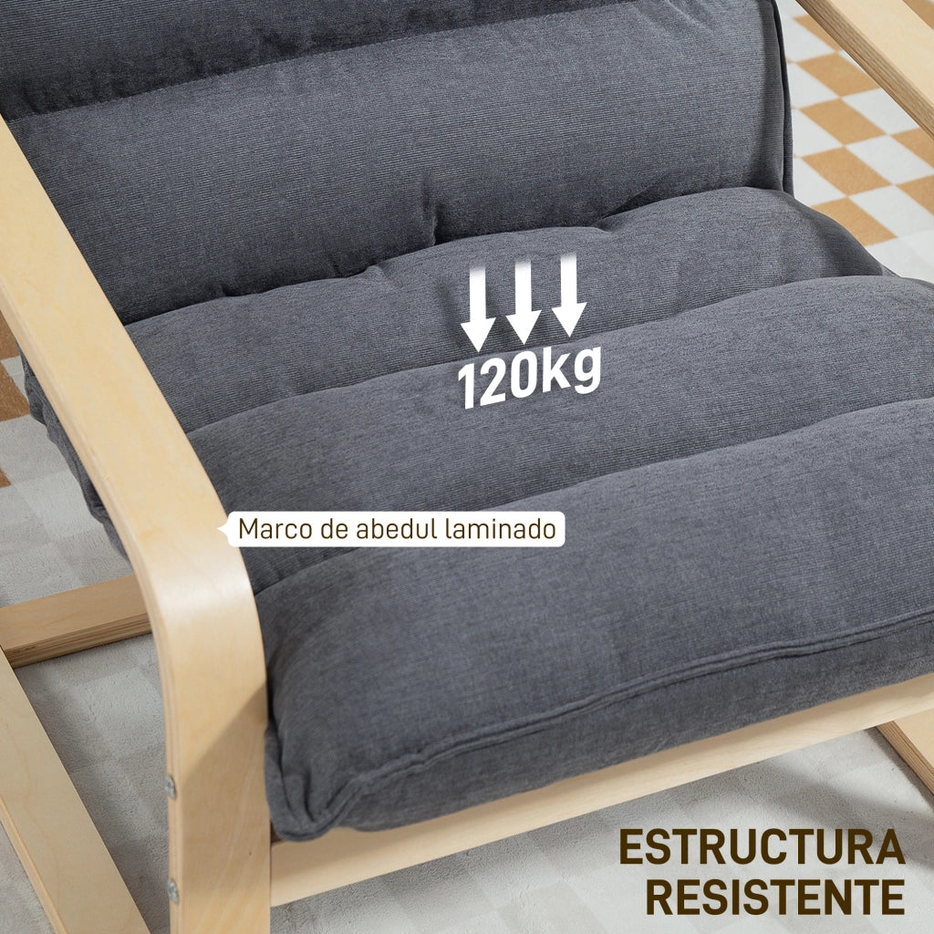 Poltrona Moderna con Schienale Alto Imbottita e Poggiapiedi in Velluto ¨C Zephmum ¨C 67x83x105 cm Grigio
