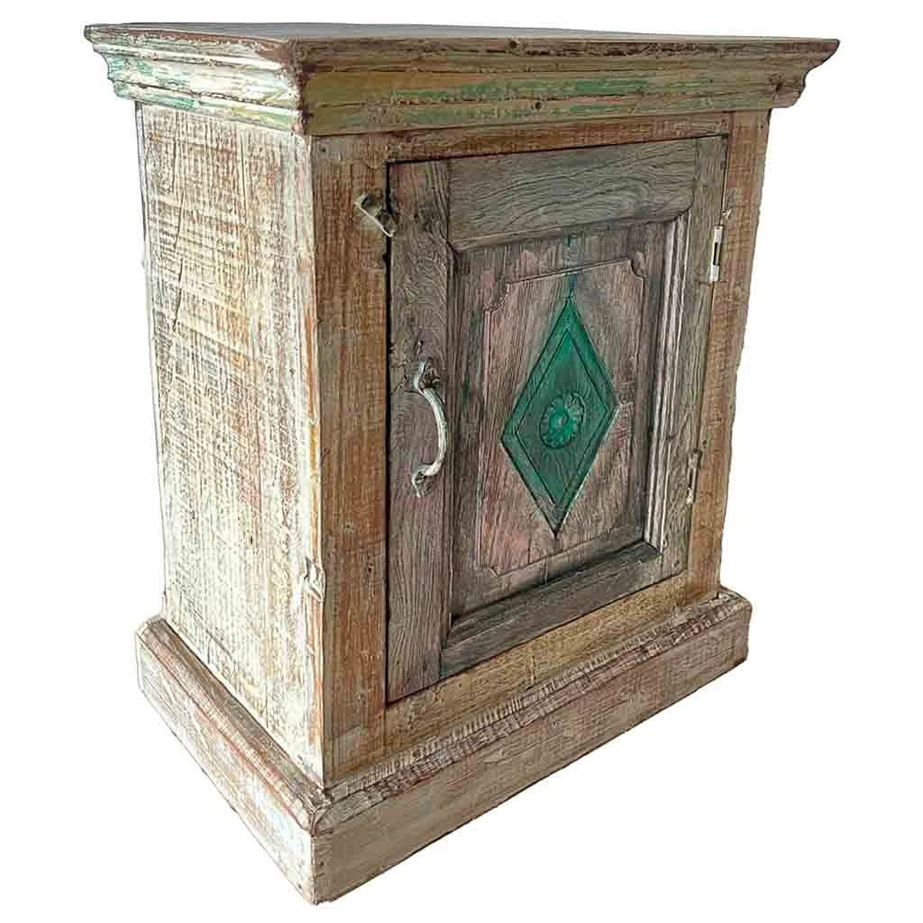 Comodino in legno con finitura artigianale marrone 49x29x62h cm