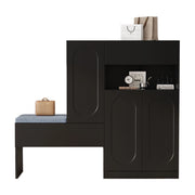 Scarpiera con 2 Ante a Ribalta e Panca Imbottita; Chiusura Ammortizzata; Ripiani Regolabili; in Truciolare; 130×35×110 cm; Nero