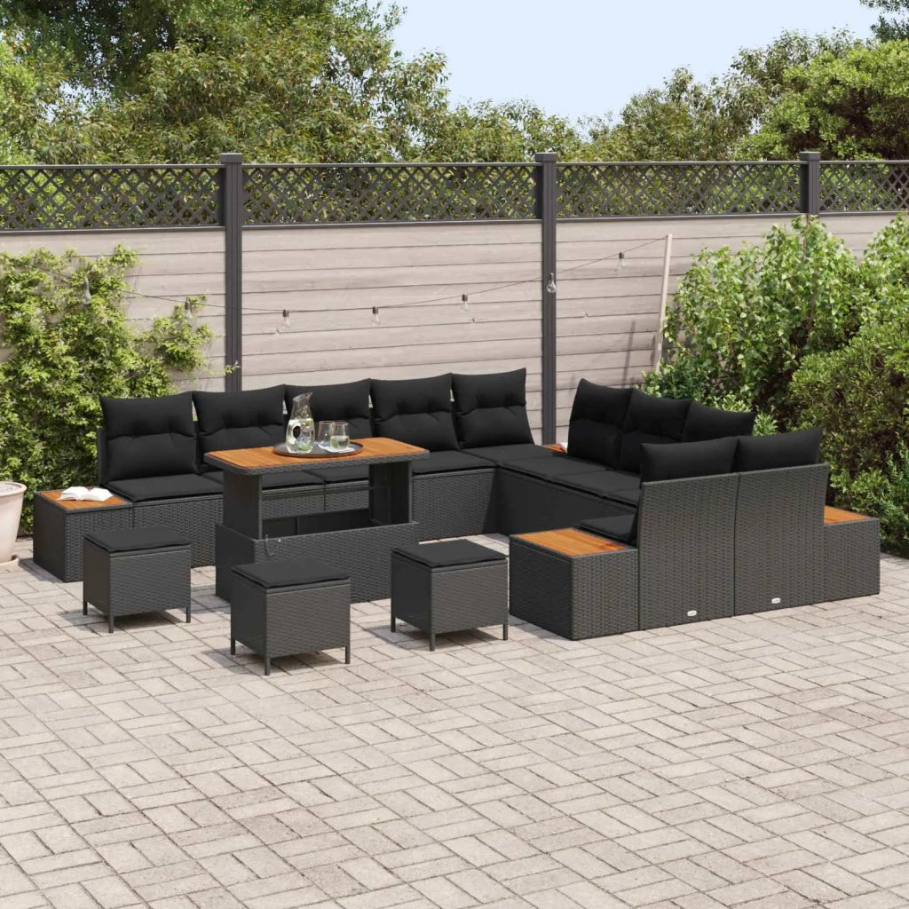 Set Divano da Giardino con cuscino 14 pcs Nero Poly Rattan 3364929
