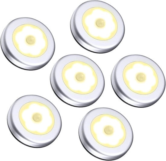 Sensore di Movimento Lampada da Terra 6 Pezzi Alimentata da Batterie Illuminazione Automatica con Adesivi - Per Cucina Corridoio Scale Soggiorno - Luce Calda Bianca