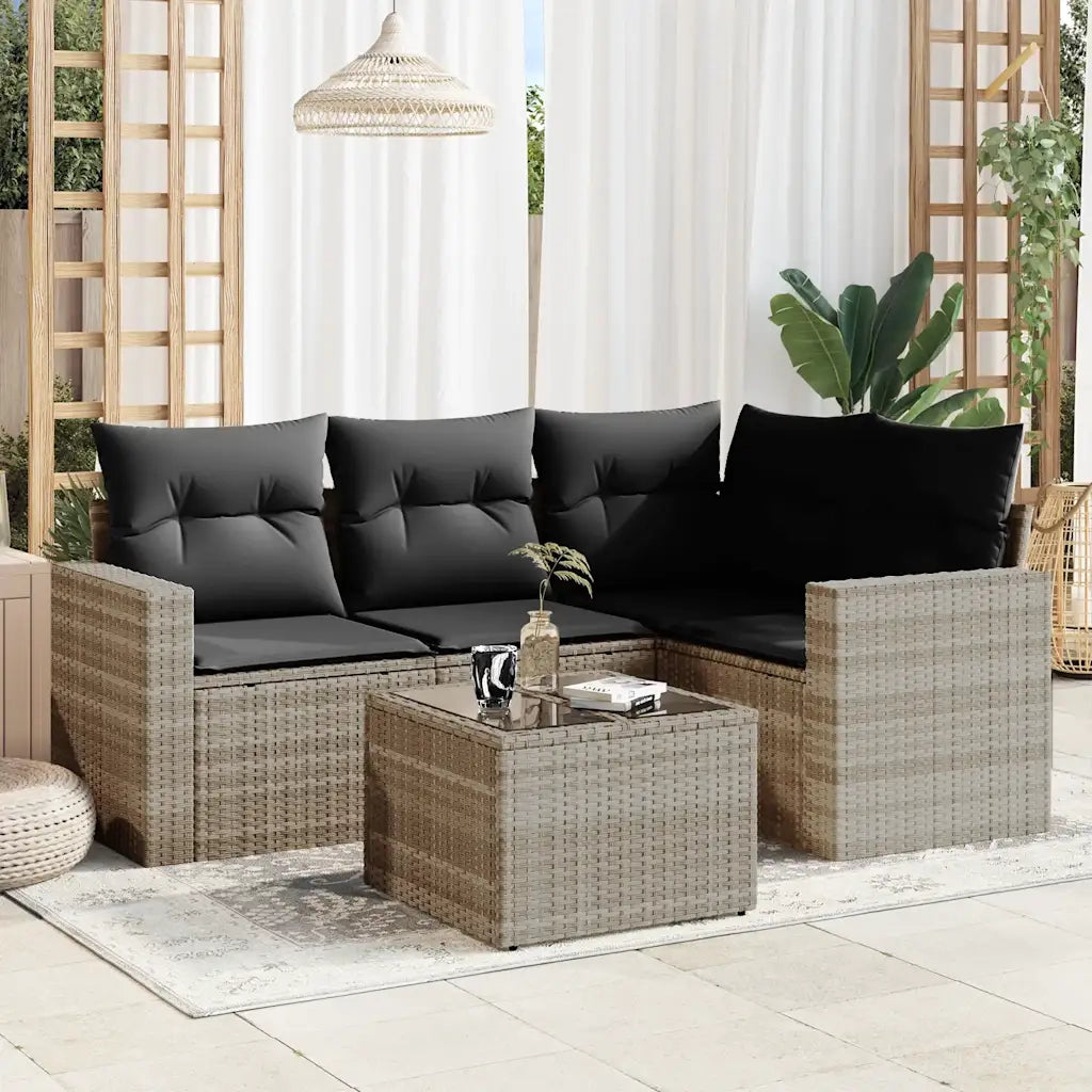 Set Divano da Giardino 5pz | Set Salotto da Giardino con Cuscini Grigio Chiaro Polyrattan