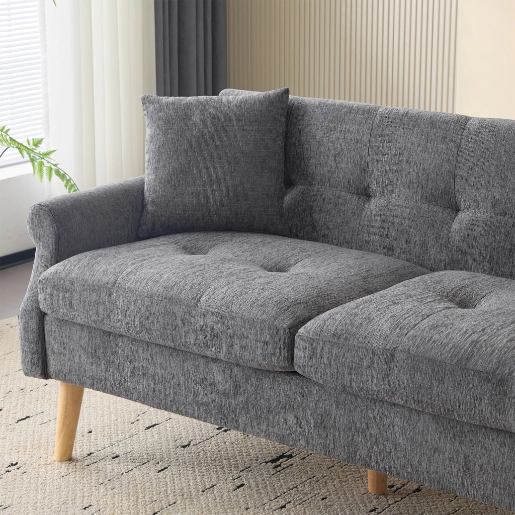 OKWISH Divano 2 Posti con Cuscini, Seduta Spessa 15 cm e Braccioli Ergonomici, Ciniglia Grigio, 162 x 74 x 77 cm