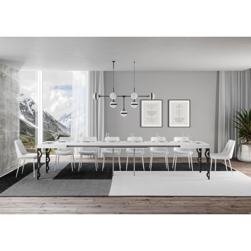 Tavolo allungabile 90x180/440 cm Karamay telaio Antracite - Bianco Frassino