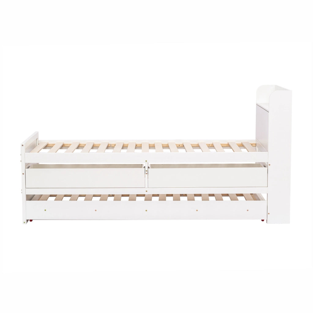 Letto in legno 90x190 cm con letto estraibile; 2 cassetti; USB e vano contenitore