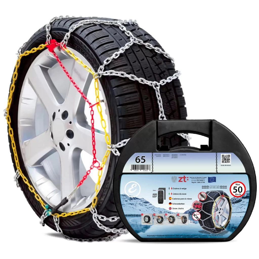 Catene Da Neve In Metallo 9 mm Omologate TUV e GS Onorm Montaggio Rapido Per Auto Macchina Furgone SUV Con Tensionatore Autobloccante Misura: Misura 65