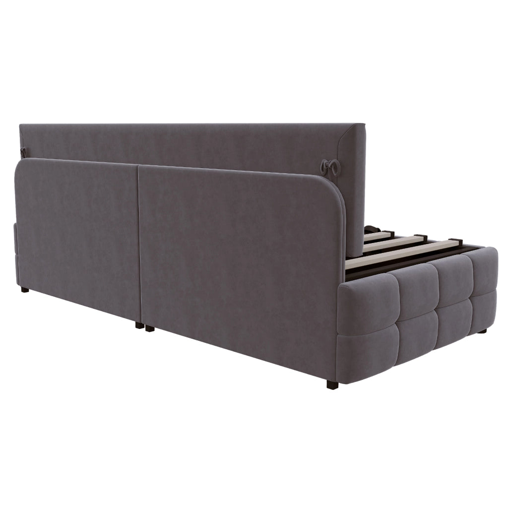 Letto imbottito 90x200 cm con contenitore idraulico, testiera senza braccioli, velluto grigio