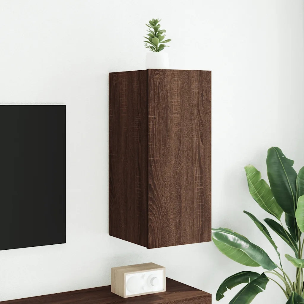 Mobile TV a Parete con Luci LED Rovere Marrone 30,5x35x70 cm 837244