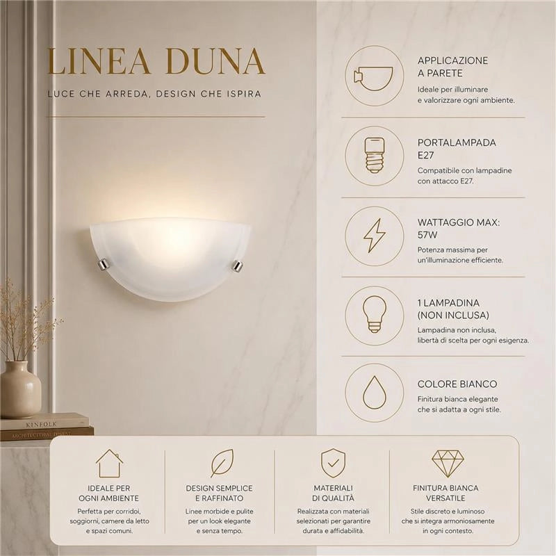 LAMPADA DUNA APPLIQUE DA PARETE IN VETRO E METALLO E27 1 LUCE BIANCA