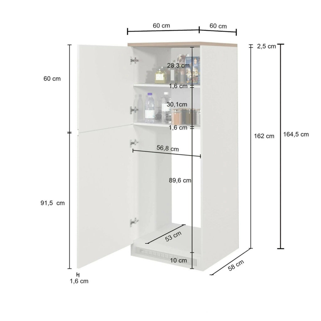 Dispensa da cucina Mesarthim, Mobile multiuso, Armadio porta frigo a 2 ante, 100% Made in Italy, 60x60h165 cm, Antracite e Rovere