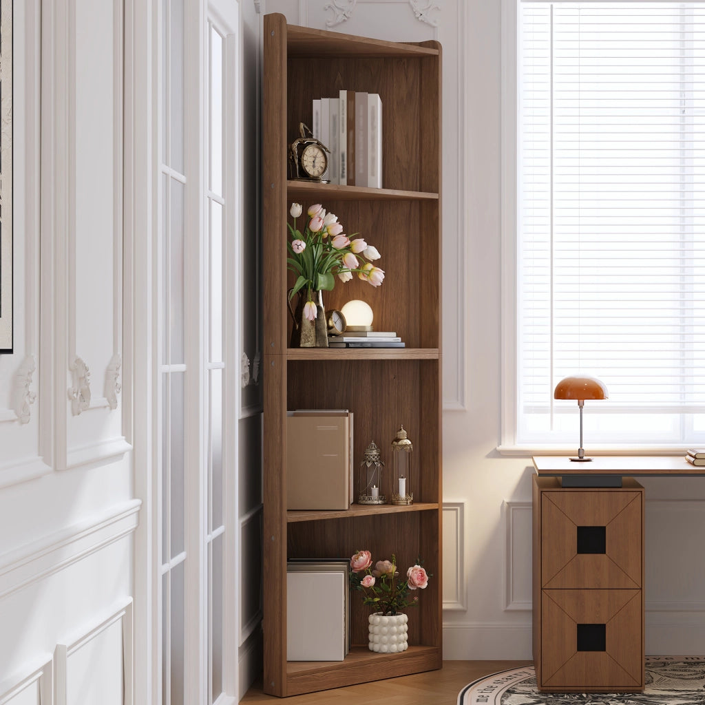 Libreria angolare salvaspazio con ripiani e dispositivo antiribaltamento per soggiorno in MDF noce 55 × 32 × 180 cm
