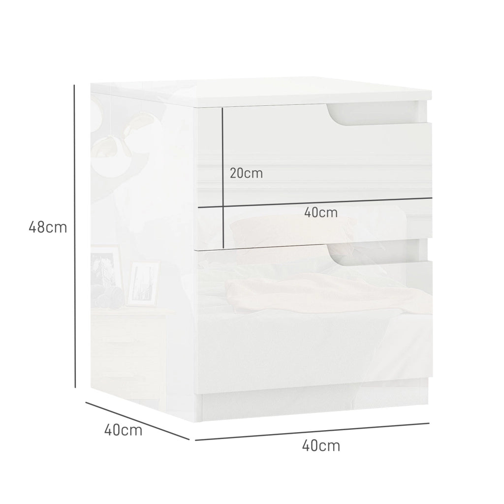 Comodino con Cassetti 40x40x48 cm in Legno Bianco Lucido