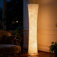 Lampada da Terra Moderna 25x25x129 cm con Interruttore a Pedale in Acciaio e Tessuto Bianco e Argento