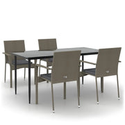 Set da Pranzo Giardino 5pz | Set Salotto da Giardino Nero e Grigio con Cuscini Polyrattan