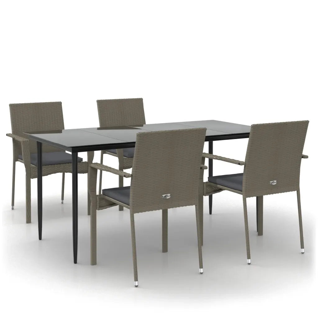 Set da Pranzo Giardino 5pz | Set Salotto da Giardino Nero e Grigio con Cuscini Polyrattan