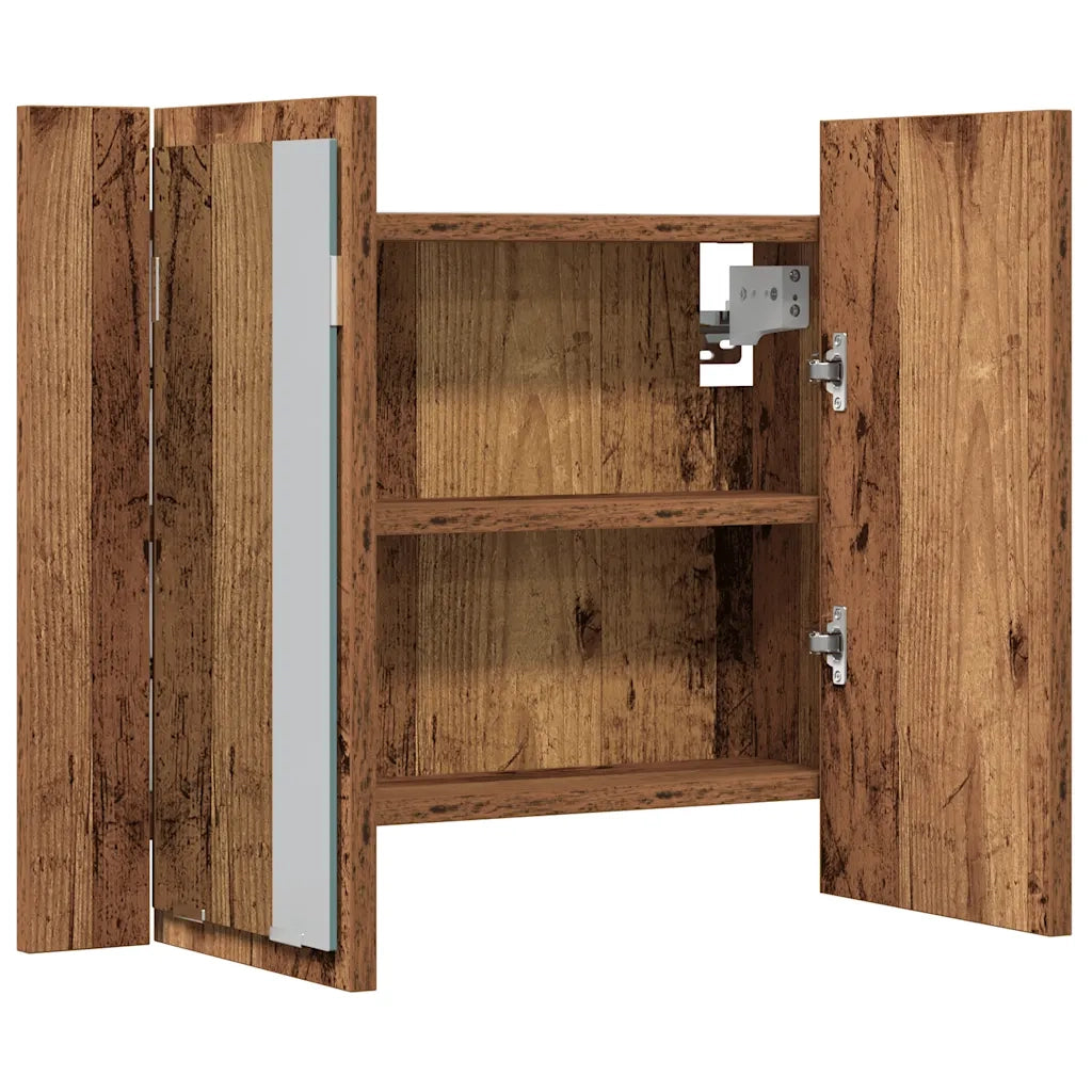 vidaXL Mobile Specchio LED Legno Antico 60x12x45 cm Legno Multistrato