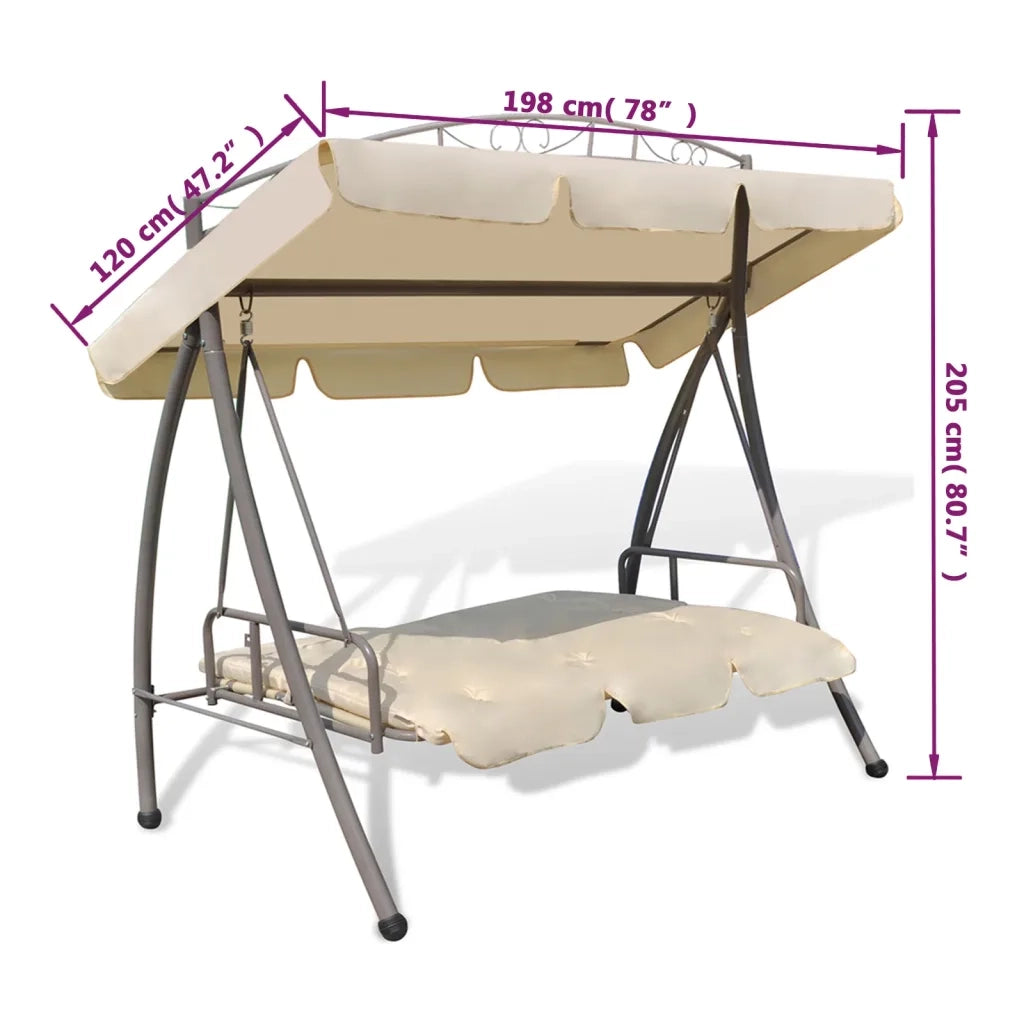 Panchina a Dondolo Convertibile con Baldacchino Bianco Sabbia cod mxl 43333