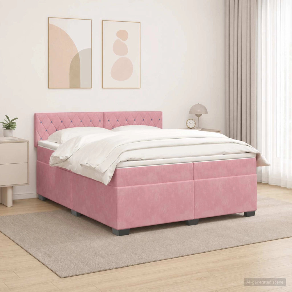 Letto con Box Spring, Materasso e LED Rosa 200 x 200 cm Velluto 3452245