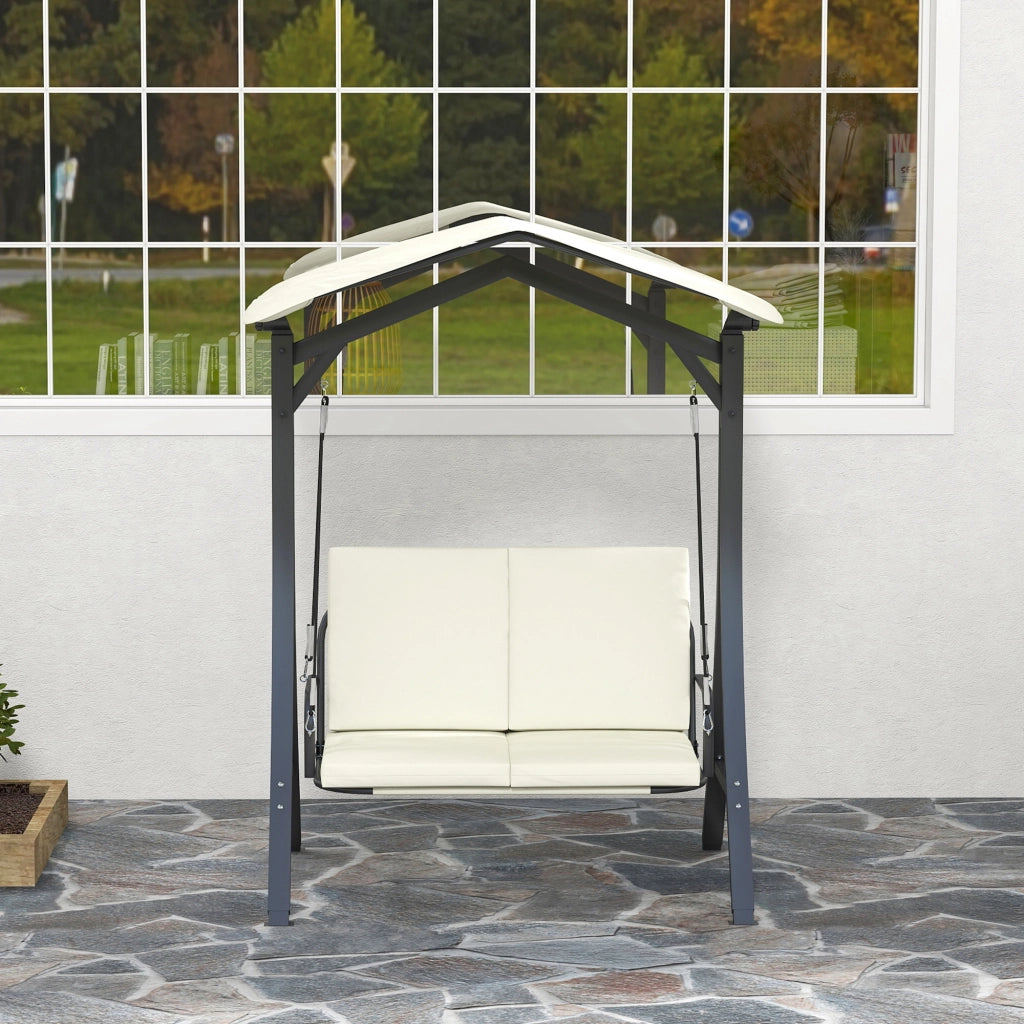 Dondolo da Giardino 2 Posti con Cuscini e Tettuccio ¨C zephmum ¨C Crema, Polyrattan, 150x120x182 cm