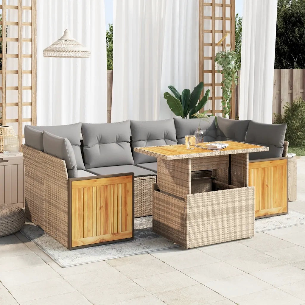 Set Divani da Giardino 7 pz con Cuscini Beige Polyrattan Acacia 3327678