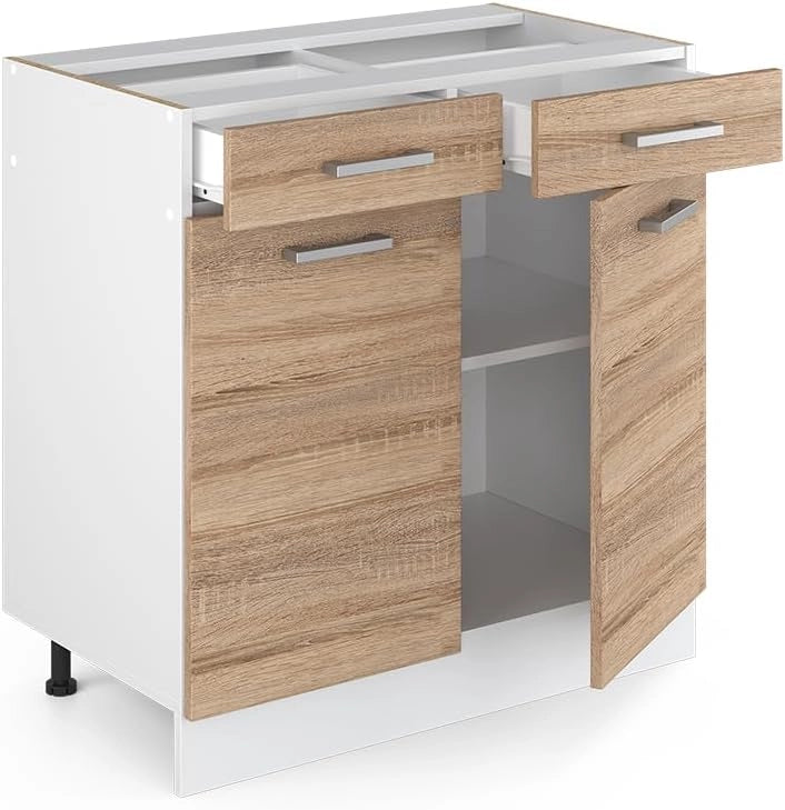 Mobiletto base per cucina R-Line, Sonoma, 80 cm senza piano di lavoro, per la libera combinazione all'interno di sistemi cucina modulari