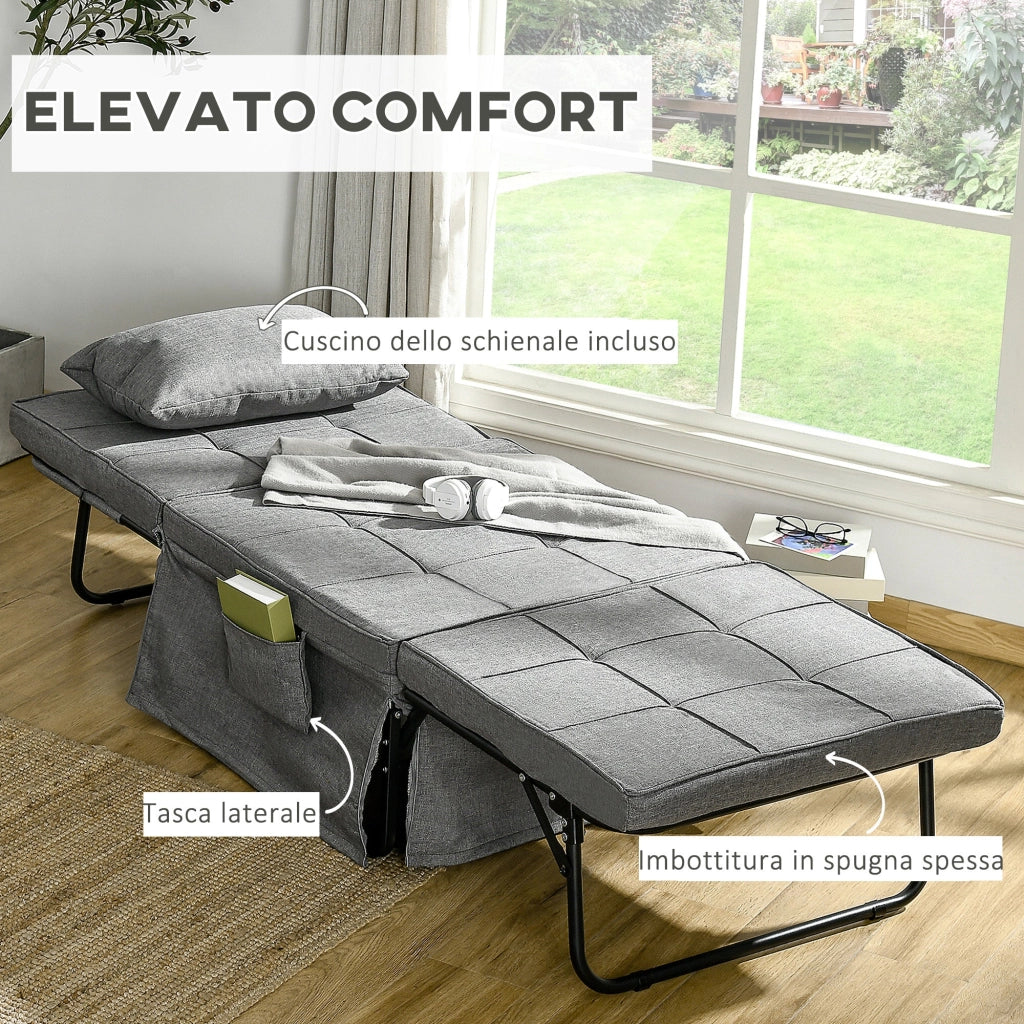 Pouf Letto Pieghevole Multiuso 4 in 1 con Schienale Reclinabile a 5 Livelli Grigio