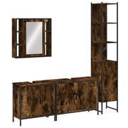 Set Mobili da Bagno | Armadio da bagno 4 pz Rovere Fumo in Legno Multistrato