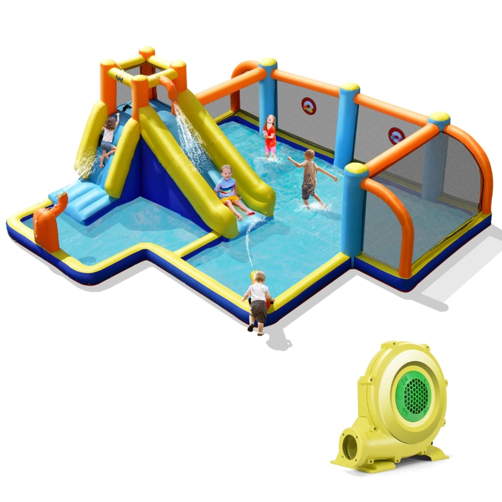 Scivolo acquatico gonfiabile con tema calcio e doppio idrante, Casa gonfiabile bagnato asciutto con compressore