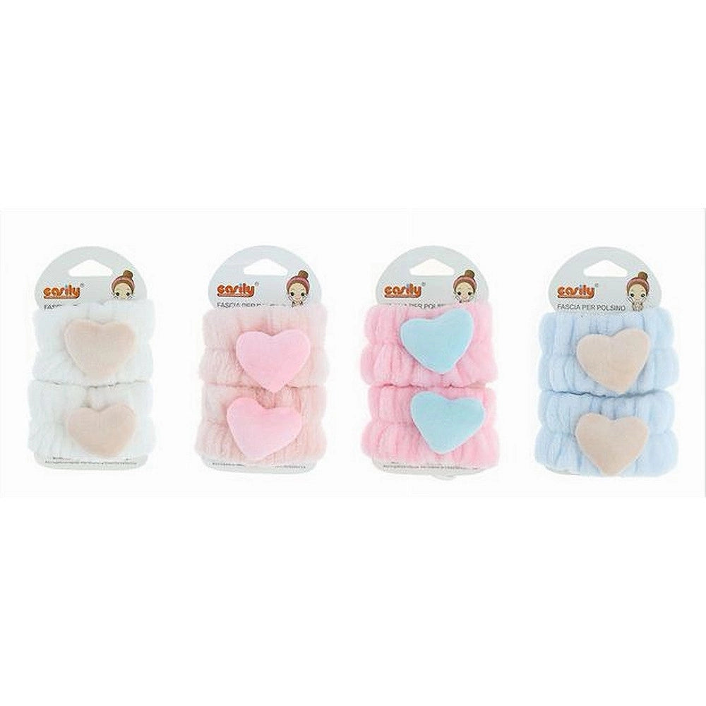 Trade Shop - Set 2 Pz Fascia Per Polso Polsino Design Con Cuore Colorato In 4 Colori 10750 -