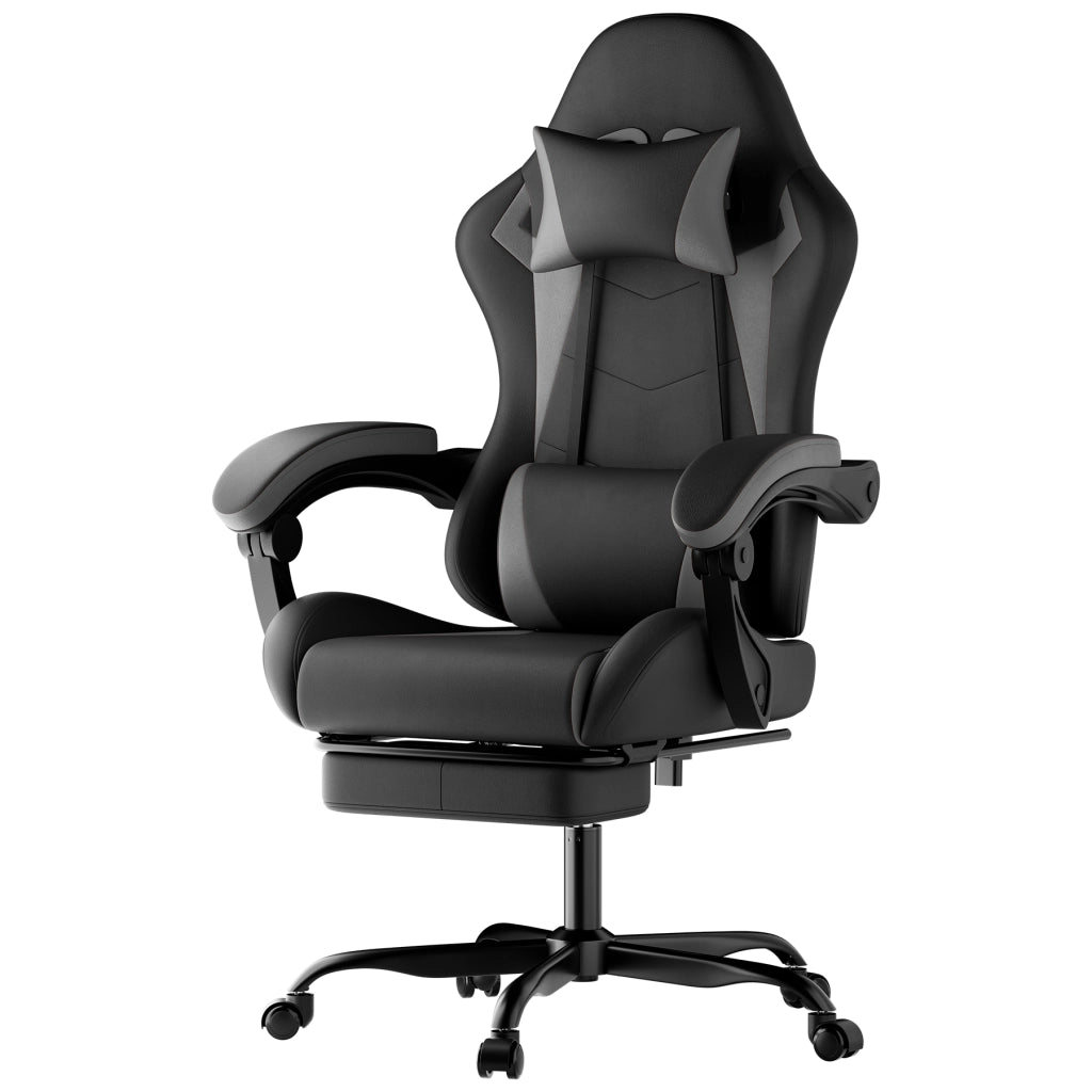 SEDIA gaming ergonomica con poggiatesta e supporto lombare, nero/grigio