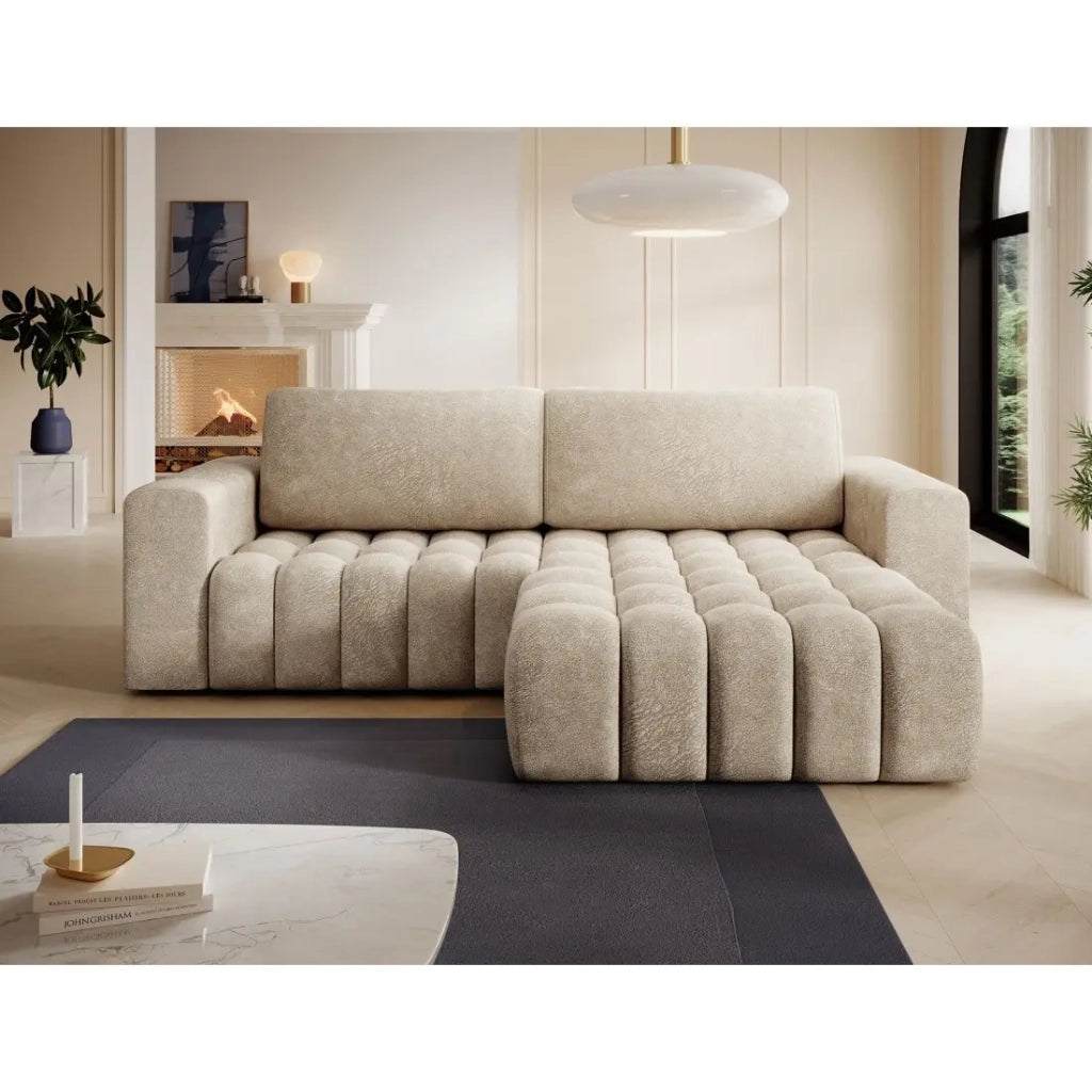 Divano ad angolo convertibile DORY beige 250 cm con vano contenitore angolo destro